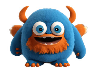 Fototapeta premium Cute blue furry monster on a transparent background. Generative Ai.