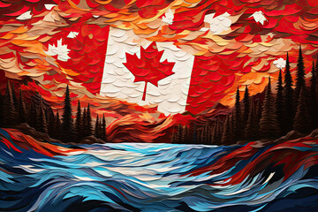 Stunning Blend of Generative AI and Canadian Flag with Diverse Landscapes