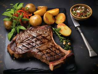 Delicious steak beautifully served for dinner