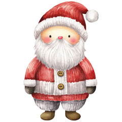Obraz premium Cute Santa Claus watercolor, Father Christmas, isolated on transparent background. Generative AI
