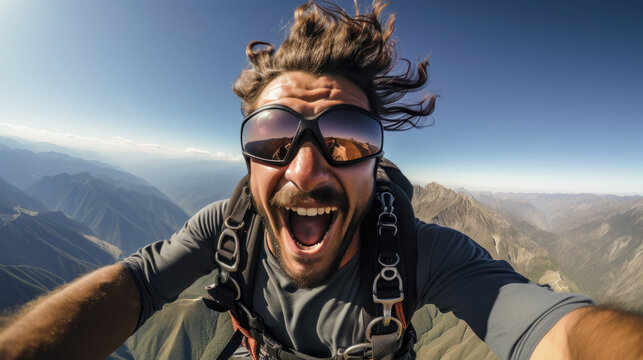 Young man enjoying skydiving
