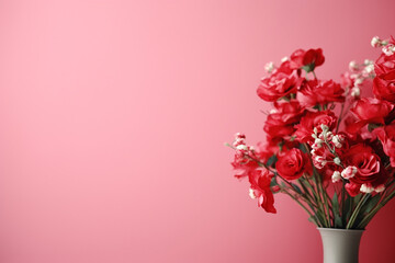 Obraz premium Red flowers on a pink background