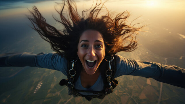 Young woman enjoying skydiving