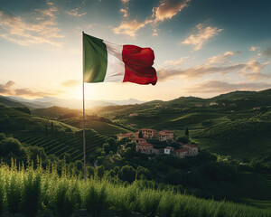 Aesthetic Illustration of Italy Flag in a Beautiful Landscape