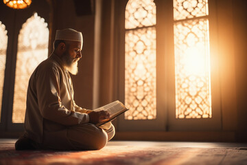 Islamic religious man reading holy book quran. - Powered by Adobe