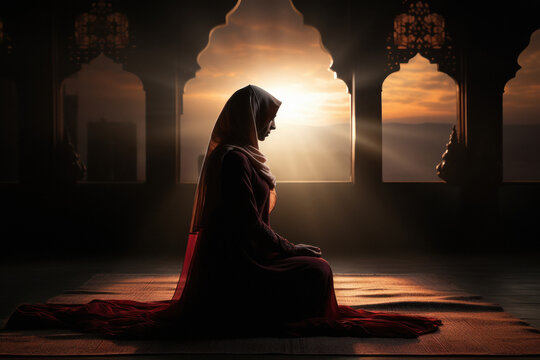 silhouette of Muslim woman praying