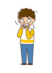 Cute cartoon scared boy isolated on white - concept of emotion