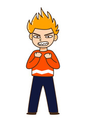 Cute cartoon angry boy isolated on white - concept of anger emotion