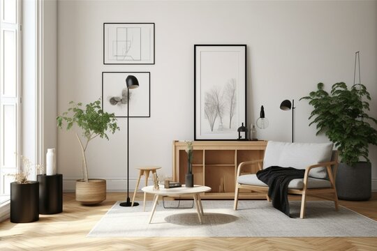 Interior mock-up poster with Scandinavian style in a 3D render. Generative AI