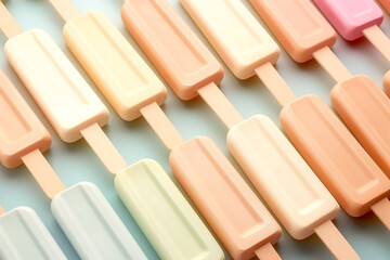 Colorful Ice Cream Sticks on Pastel Background - Sweet Summertime Treats,Created with Generative AI technology.