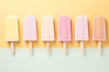 Colorful Ice Cream Sticks on Pastel Background - Sweet Summertime Treats,Created with Generative AI technology.