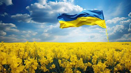 Ukraine Flag Illustration in a Field of Wildflowers