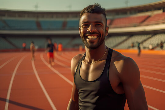 Smiling Indian Male Athlete on Track