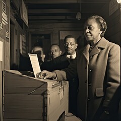 Old Historical Photo of Black Woman Voting Archival Content Reenactment Voting Rights Civil Rights Concept