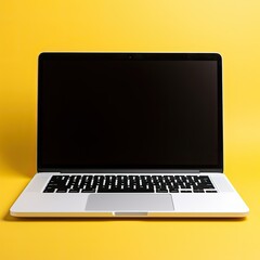 Laptop Mockup Blank Screen Black Screen with Yellow Background for Product Minimal Workspace Branding Ad template