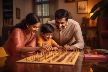 Indian family playing chess or ludo