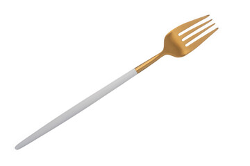 Stylish clean gold fork isolated on white background.