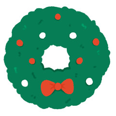 Cute Christmas wreath Doodle element, Festival signs and symbols, Hand drawn in doodle style.