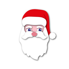 Merry Christmas and Happy New Year concept. Santa Claus cartoon face  in paper cut style.