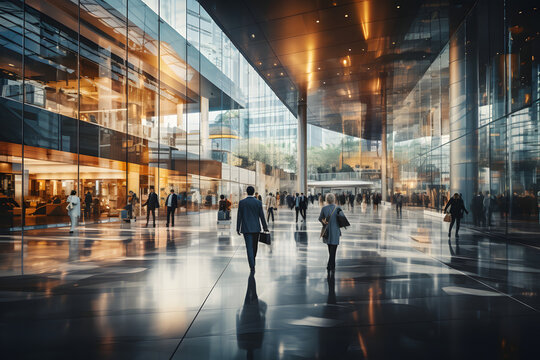 Business people walking in the office with blur motion