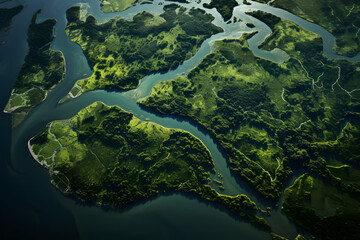 Aerial view of a river delta
