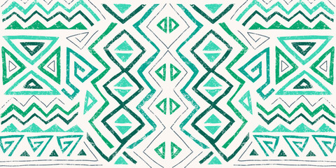 African ethnic seamless pattern in tribal style. Trendy abstract geometric background with grunge texture. Unique design elements for textile, banner, cover, wallpaper, wrapping