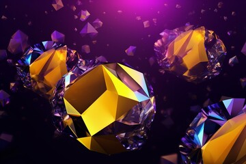A stylish, modern banner made of purple and yellow crystals. It has a futuristic vibe with a refractive 3D render and space for text. Generative AI - obrazy, fototapety, plakaty