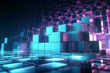Abstract cubic digital background with matrices. Generative AI - obrazy, fototapety, plakaty