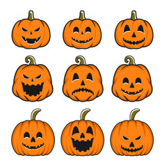 Set pumpkin on white background. Orange pumpkin with smile for your design for the holiday Halloween. Vector illustration.