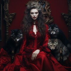 photo of velvet woman girl hallowen vampire style red