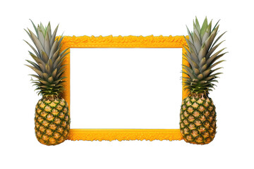 Frame made of pineapple. Tropical fruits frame isolated on transparent background