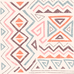 African ethnic seamless pattern in tribal style. Trendy abstract geometric background with grunge texture. Unique design elements for textile, banner, cover, wallpaper, wrapping