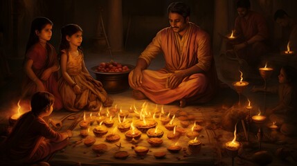 Obraz premium Diwali Background, Lotus flower, diya lamp, hindu festival, indian wallpaper