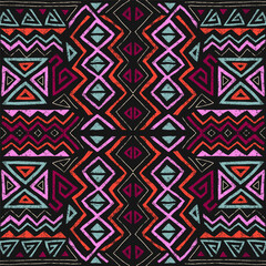 African ethnic seamless pattern in tribal style. Trendy abstract geometric background with grunge texture. Unique design elements for textile, banner, cover, wallpaper, wrapping