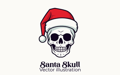 Happy Winter Holiday with Cute Santa Skull Vector, Christmas Cartoon Character