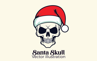 Cute Santa Skull Vector: A Christmas Cartoon Character for Happy Winter Holiday