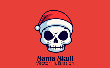 Happy Winter Holiday Celebration with Cute Santa Skull Vector, a Christmas Cartoon Character