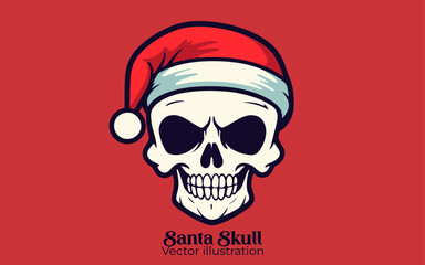 Cute Santa Skull Vector for Happy Winter Holiday, Christmas Cartoon Character