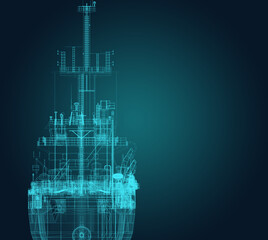 Dredger. Scheme. A technical fleet vessel designed for dredging and extraction of non-metallic construction materials. Hopper dredger. 3d-rendering © La Nataly