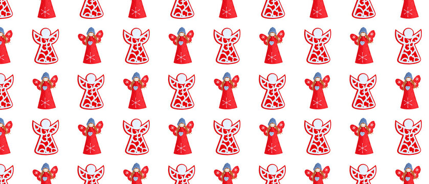 Christmas red angels pattern on white background