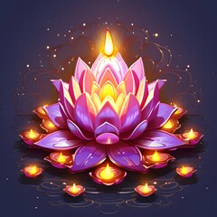 Naklejka na ściany i meble Diwali Background, Lotus flower, diya lamp, hindu festival, indian wallpaper