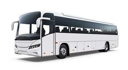 White passenger bus isolated on transparent background - obrazy, fototapety, plakaty