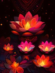 Diwali Background, Lotus flower, diya lamp, hindu festival, indian wallpaper