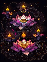 Diwali Background, Lotus flower, diya lamp, hindu festival, indian wallpaper