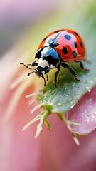 Fototapeta premium ladybug on a green leaf