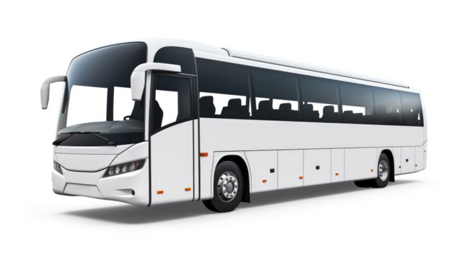White passenger bus isolated on transparent background