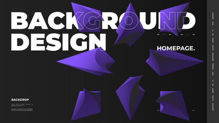 Abstract web page, homepage, landing page concept. Strict and discreet background. Type and polyhedral simple 3D shapes.
