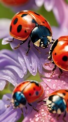 Naklejka premium ladybug on a green leaf