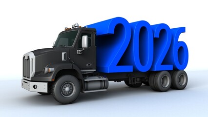 3D illustration of truck transportation with the number 2026