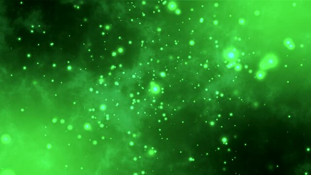 Abstract flashy green background of moving particles, looped animation